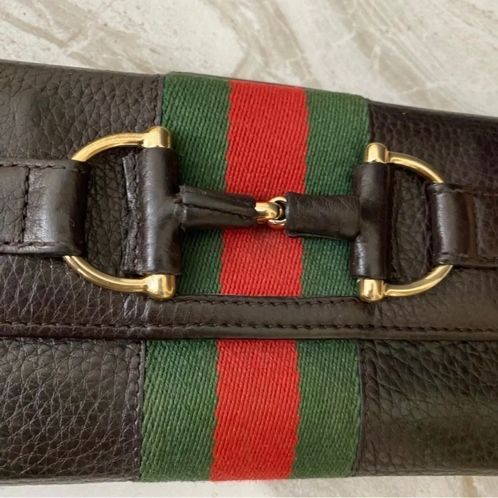 GUCCI GG Leather Horsebit Wallet to Crossbody Shoulder Bag 💼 Dark Brown - Picture 9 of 14